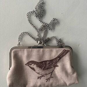 Bird Print Clutch with Chain